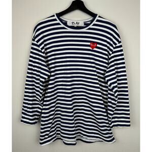 Comme des Garcons Play Top Womens Size XXL Blue White 3/4 Sleeve Striped Casual